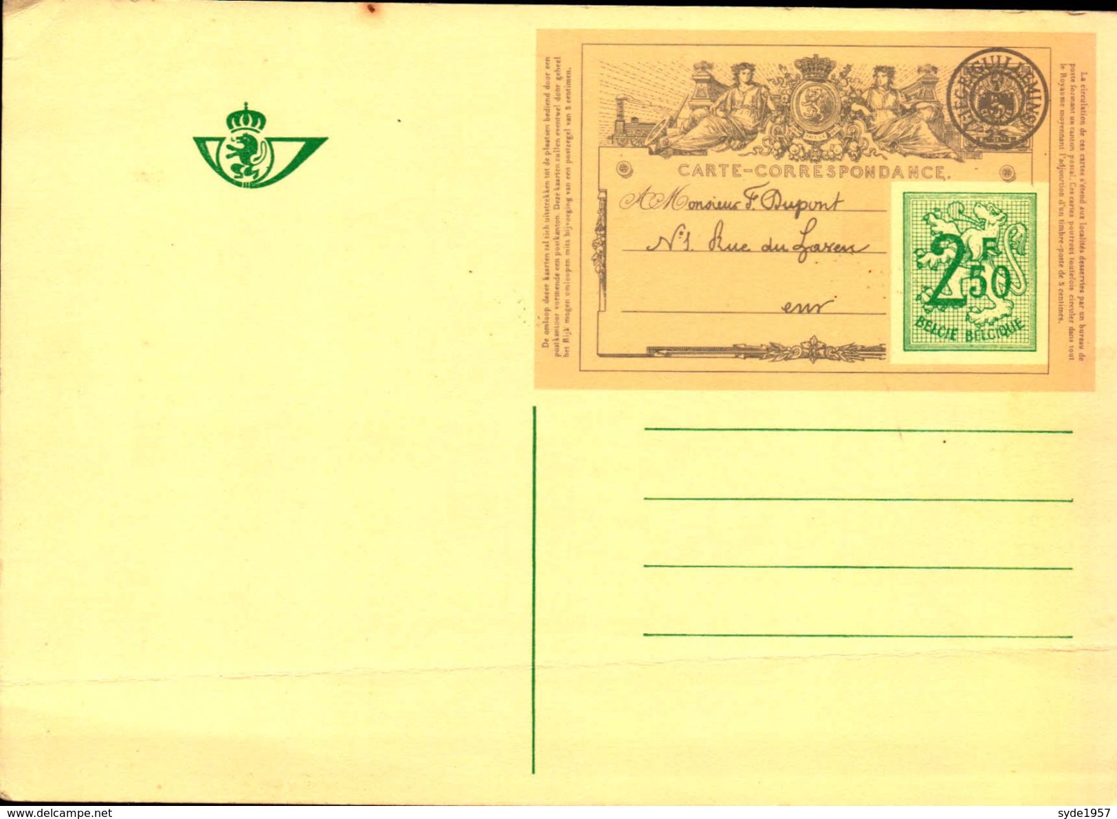 CP Illustrée N°25, Centenaire De La Première Carte Postale Belge, Timbre 2F50 Vert - Covers & Documents