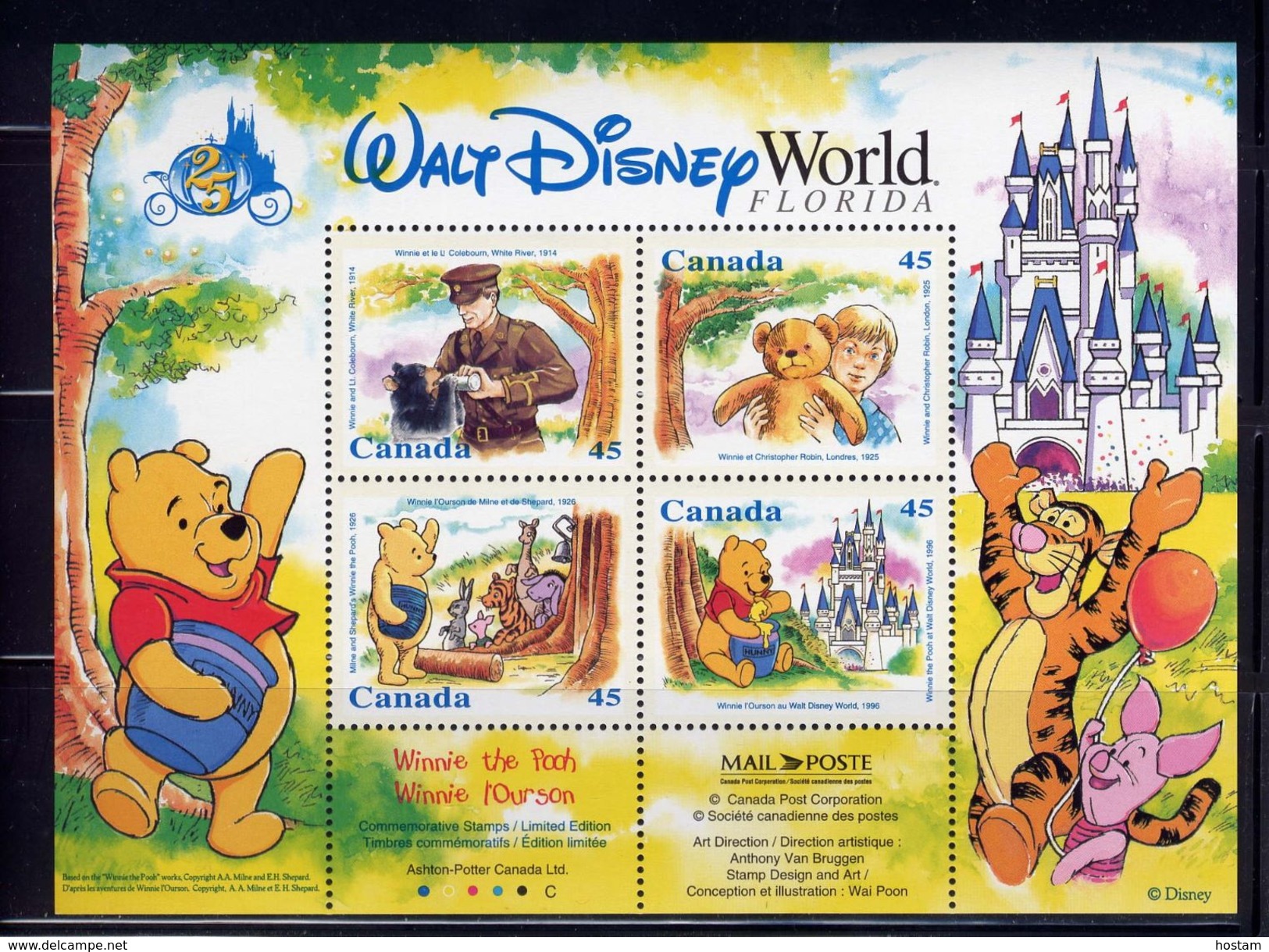 Canada #1621b, WINNIE THE POOH SS MNH, 1996,animaux Animal, Militaire Military, Enfants Child, Castle Chateau Miel Ours, - Blocs-feuillets