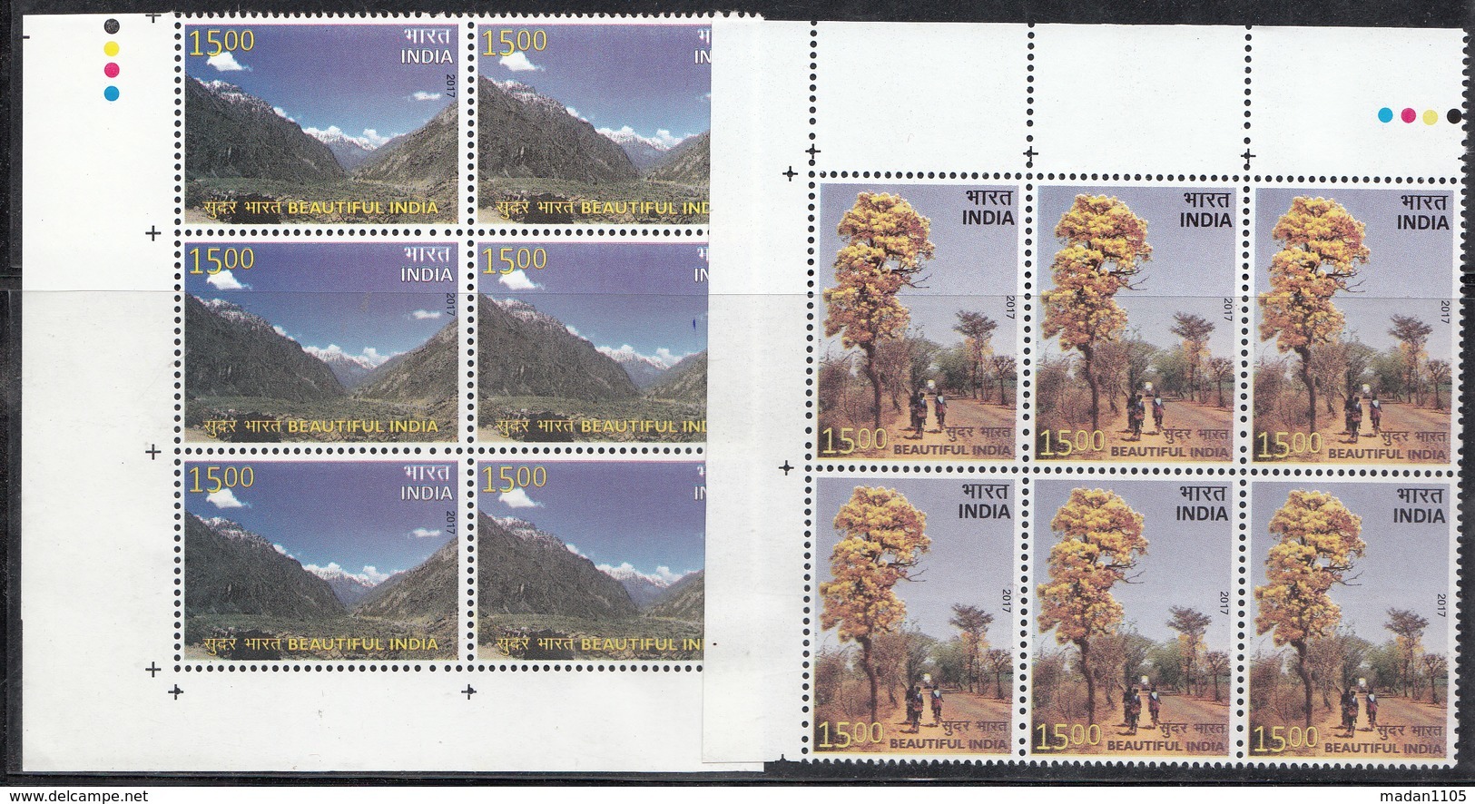 INDIA, 2017, Beautiful India,  Lahaul Mountains, Flowering Tree,Taj Mahal  Set 2v,Blocks Of 6 Traffic Lights, MNH, (**) - Unused Stamps