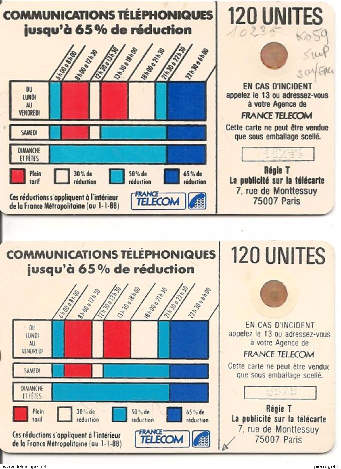 2 CARTES¤PUBLIC-Ko59-120U-SC4Ob-S/E-R°V° SERIGRAPHIE -Puce7-CORDON BLANC-V°4N°Impact 8875/1 V°5N°Imp10235 Surencré -TBE- - Cordons'