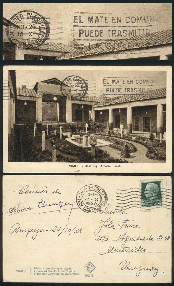 TOPIC MEDICINE "Postcard Sent From Italy To Montevideo, On Arrival It Received - Médecine