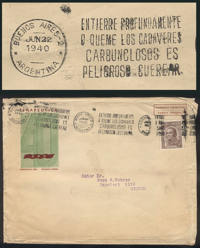 TOPIC MEDICINE "Cover Containing Printed Matter, Used In Buenos Aires On 22/JU - Medicina