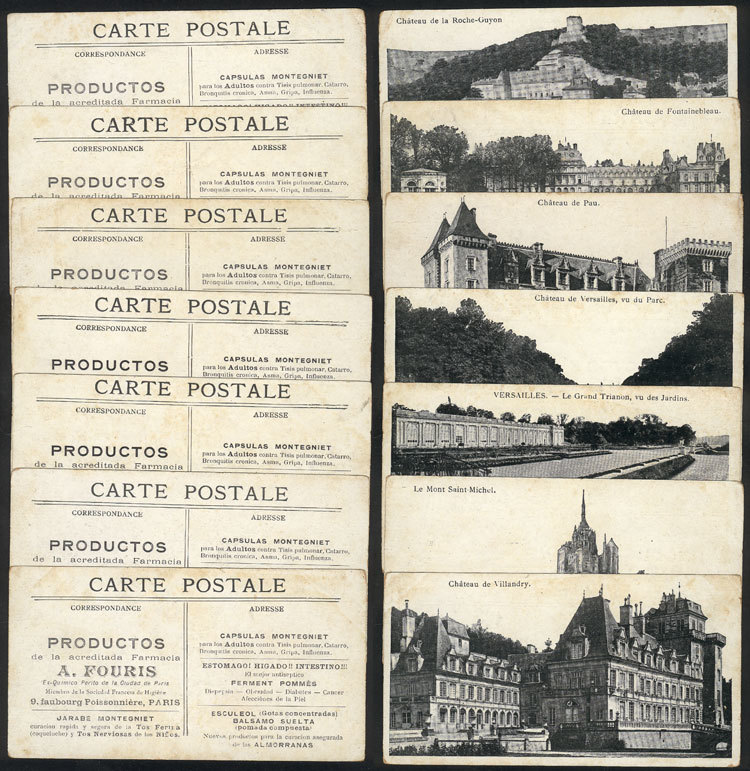 TOPIC MEDICINE 7 Old PCs With Views Of French Castles, All With Advertising Fo - Other & Unclassified