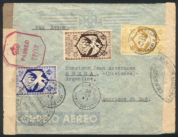 FRENCH EQUATORIAL AFRICA Airmail Cover Sent From BANGUI To Obera (Argentina) On - Andere & Zonder Classificatie