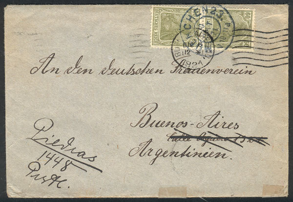 GERMANY Cover Sent From München To Buenos Aires On 10/OC/1921 Franked With 1.20 - Altri & Non Classificati