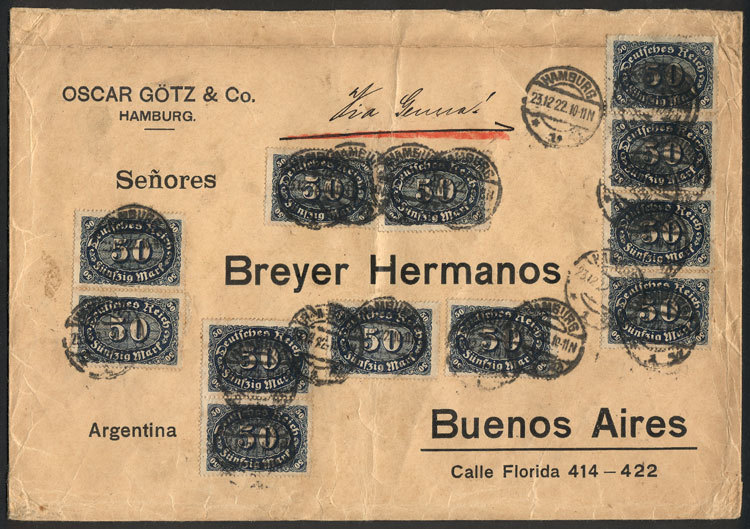 GERMANY Cover Sent From Hamburg To Buenos Aires On 23/DE/1922, With INFLA Posta - Autres & Non Classés