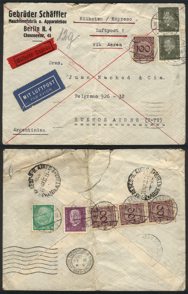 GERMANY Express Airmail Cover Sent From Berlin To Buenos Aires On 15/MAR/1933 B - Andere & Zonder Classificatie