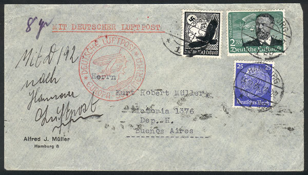 GERMANY Airmail Cover Sent From Hamburg To Buenos Aires On 15/FE/1935 Franked W - Andere & Zonder Classificatie