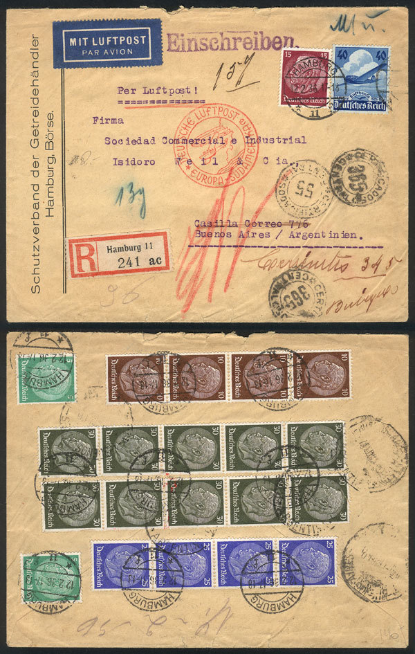 GERMANY Registered Airmail Cover Sent From Hamburg To Buenos Aires On 12/FE/193 - Andere & Zonder Classificatie