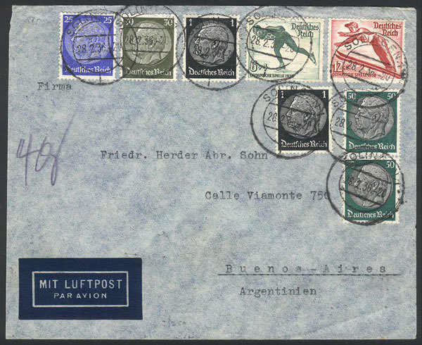 GERMANY Airmail Cover Sent From Solingen To Buenos Aires On 28/FE/1936 By Air F - Andere & Zonder Classificatie