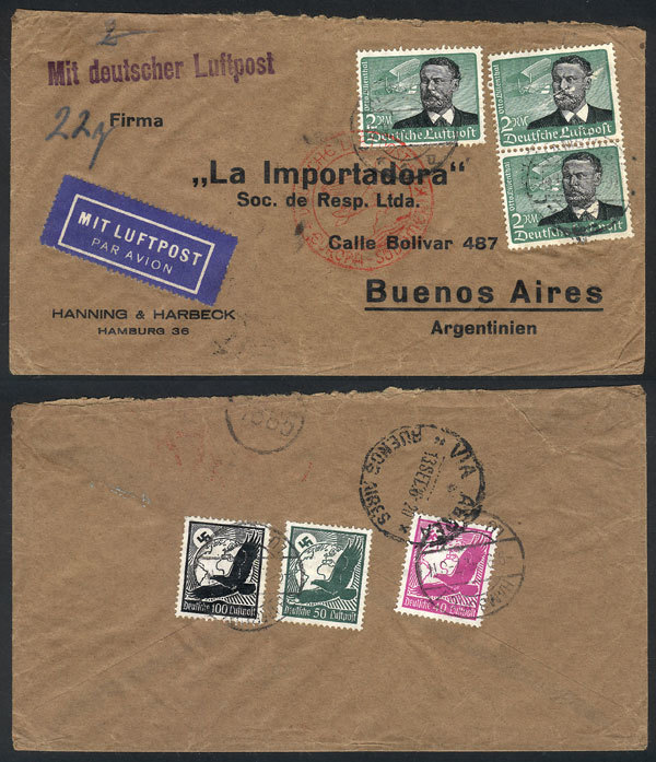 GERMANY Airmail Cover Sent From Hamburg To Buenos Aires On 9/SE/1935 Franked Wi - Andere & Zonder Classificatie