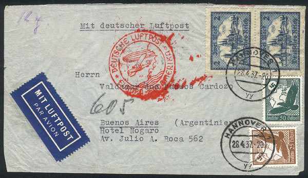 GERMANY Airmail Cover Sent From Hannover To Buenos Aires On 28/AP/1937 Franked - Altri & Non Classificati