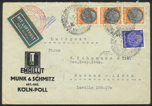 GERMANY Airmail Cover Sent From Köln To Buenos Aires On 5/JUN/1937 Franked With - Andere & Zonder Classificatie