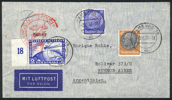 GERMANY Airmail Cover Sent From Hamburg To Buenos Aires On 3/NO/1937 Franked Wi - Andere & Zonder Classificatie