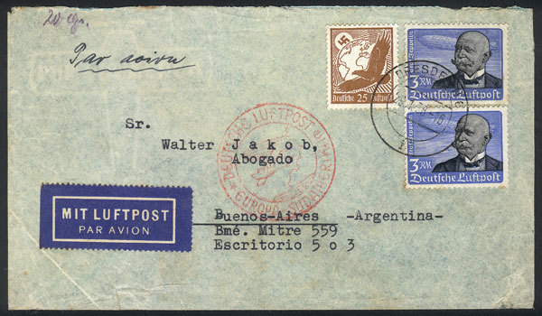 GERMANY Airmail Cover Sent From Dresden To Buenos Aires On 29/JA/1938 Franked W - Andere & Zonder Classificatie