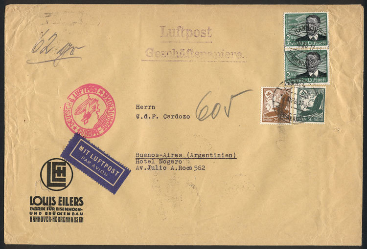 GERMANY Airmail Cover Sent From Hannover To Buenos Aires On 12/OC/1938 Franked - Other & Unclassified