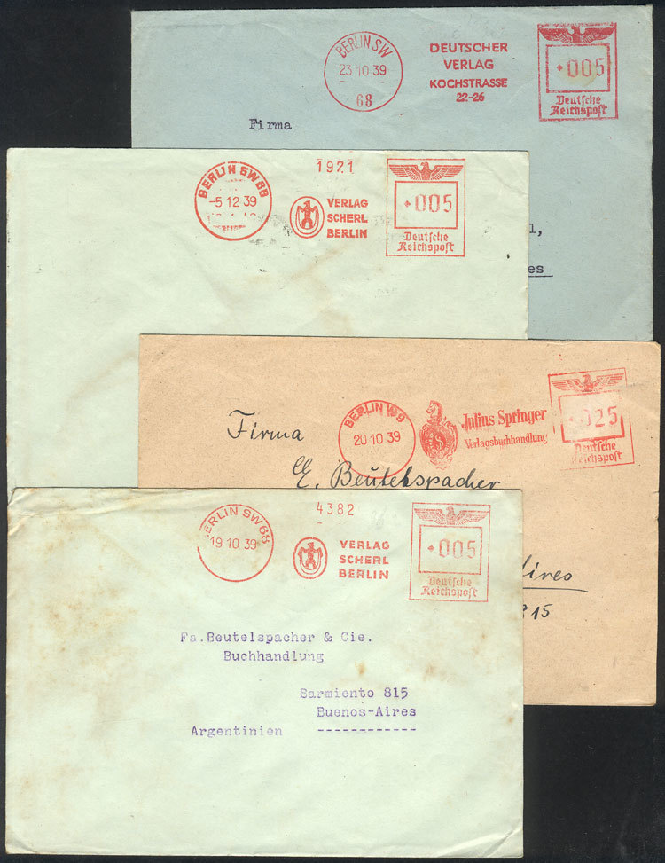 GERMANY 4 Covers Sent To Argentina In 1939 With Metered Postages, Very Nice And - Autres & Non Classés