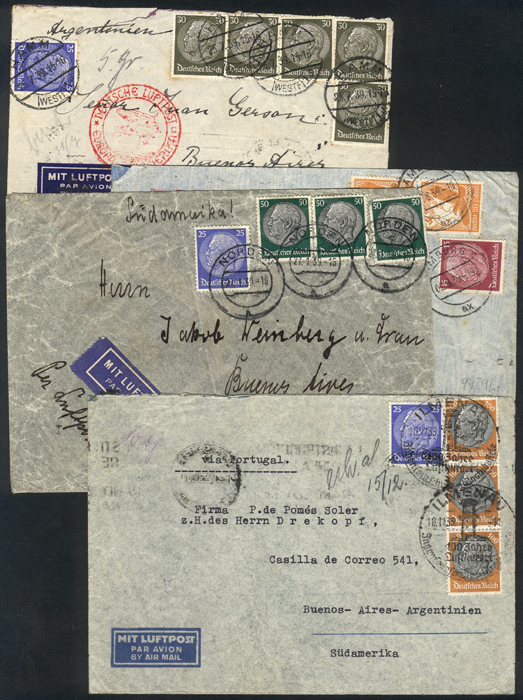 GERMANY 4 Airmail Covers Sent To Buenos Aires In 1939, Nice Postages And Postal - Andere & Zonder Classificatie