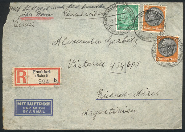 GERMANY Registered Airmail Cover (with Original Letter Included) Sent From Fran - Andere & Zonder Classificatie
