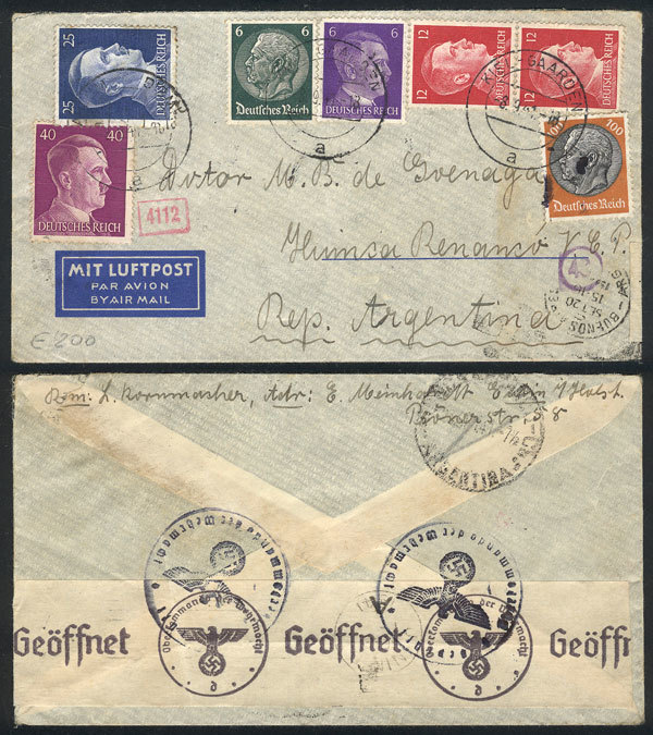GERMANY Airmail Cover Sent From Kiel-Gaarden To Buenos Aires On 28/SE/1941 Fran - Andere & Zonder Classificatie