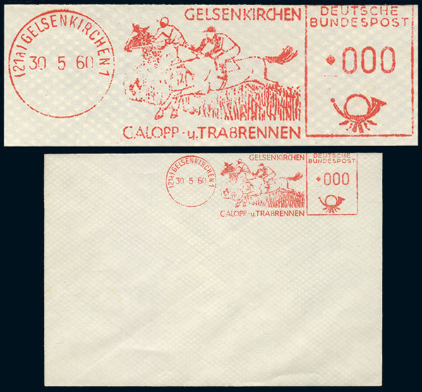 GERMANY Cover With TEST Machine Cancel, With Value 000, Topic HORSES, Excellent - Andere & Zonder Classificatie