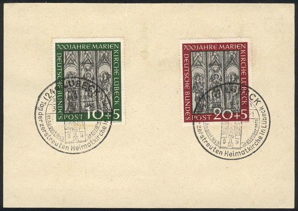 WEST GERMANY Yvert 25/26, 1951 Lübeck Cathedral, Set Of 2 Values On A Card With - Andere & Zonder Classificatie