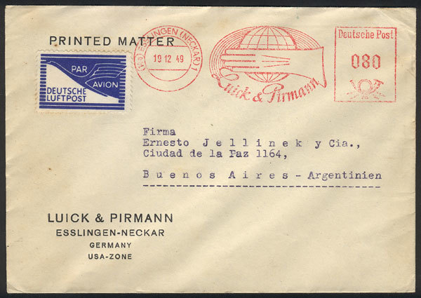 WEST GERMANY Airmail Cover Sent From Esslingen To Argentina On 19/DE/1949, Exce - Briefe U. Dokumente