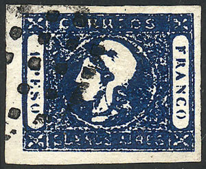 ARGENTINA GJ.17A, A Fantastic And Outstanding Example Of 1P. INDIGO, With Wide - Buenos Aires (1858-1864)