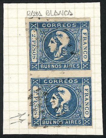 ARGENTINA "GJ.22, 2P. Blue, Dull Impression, Pair, The Bottom Example With Inte - Buenos Aires (1858-1864)