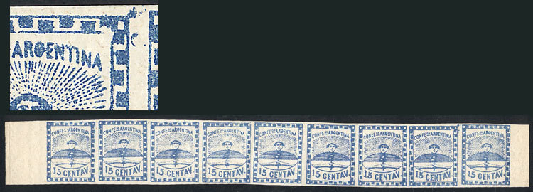 ARGENTINA "GJ.3j + 3a, 15c. Blue Small Figures, Strip With The 9 Types, The 8th - Ongebruikt