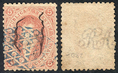 ARGENTINA GJ.19c, With INVERTED WATERMARK Var. (reversed), Double Cancellation: - Ongebruikt