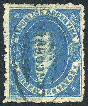 ARGENTINA GJ.24B, 15c. COBALT BLUE, With Vertical Line Watermark (left Sheet Ma - Ongebruikt