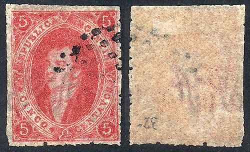 ARGENTINA GJ.26Ab + Variety: 5th Printing, Cerise-carmine, Printed On PARCHMENT - Neufs