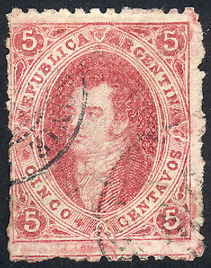 ARGENTINA FOREIGN CANCEL Over A 7th Printing Perforated (GJ.33), Handsome Examp - Neufs