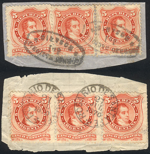 ARGENTINA GJ.38, Strip Of 3 + Pair And Single On Fragments Tied By Postmarks Of - Autres & Non Classés