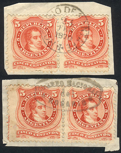 ARGENTINA GJ.38, 2 Pairs On Fragments Tied By Rosario Postmarks, Excellent Qual - Andere & Zonder Classificatie