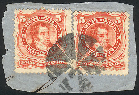 ARGENTINA "GJ.38, 2 Stamps On Fragment With Spectacular Mute ""circle Of 8 Wedg - Autres & Non Classés