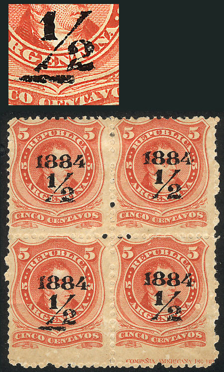 ARGENTINA "GJ.71, Block Of 4, One With VARIETY: ""Horizontal Line Below The Ove - Andere & Zonder Classificatie