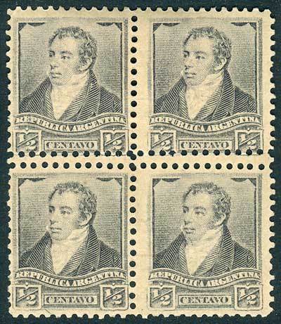 ARGENTINA GJ.137, 1892 ½c. Rivadavia With Small Sun Watermark, Block Of 4 With - Andere & Zonder Classificatie