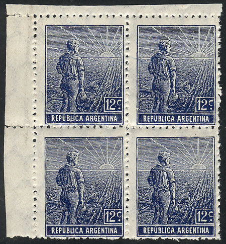 ARGENTINA GJ.350, 1912 12c. Plowman, German Paper, Vertical Honeycomb Wmk, PERF - Andere & Zonder Classificatie