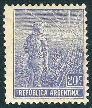 ARGENTINA GJ.370, 1915 20c. Plowman Printed On Italian Paper, Vertical Honeycom - Andere & Zonder Classificatie