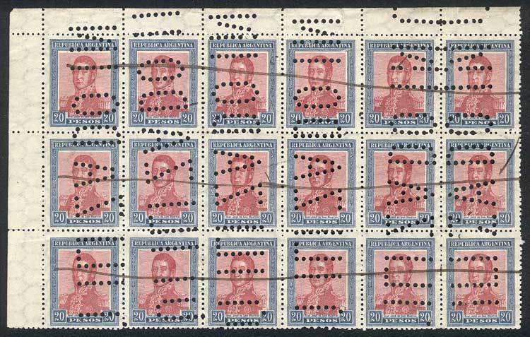 ARGENTINA "GJ.455O, Handsome Corner Block Of 18, With ""INUTILIZADO"" Invalidat - Andere & Zonder Classificatie