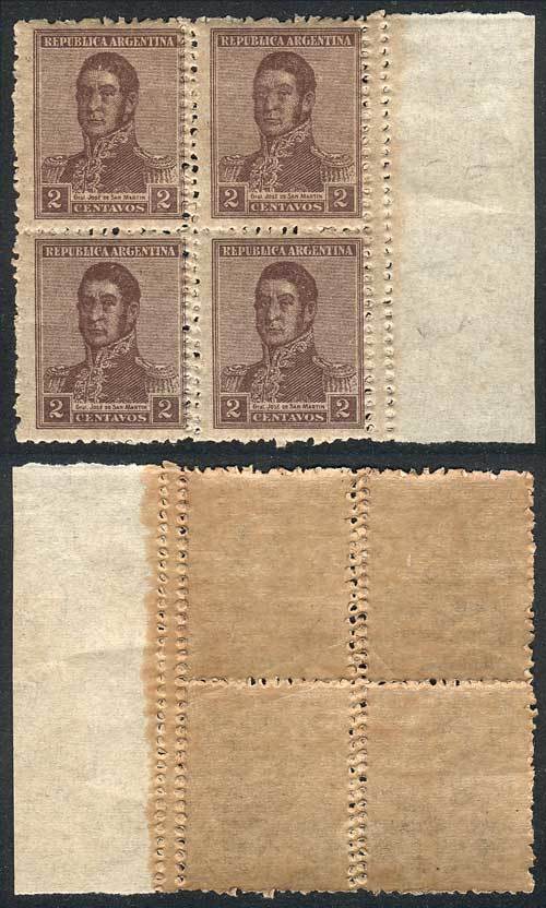 ARGENTINA GJ.466, Block Of 4 With DOUBLE VERTICAL PERFORATION Variety, Excellen - Andere & Zonder Classificatie