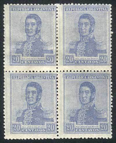 ARGENTINA GJ.472a, 1918 20c. San Martín Unwatermarked, Block Of 4 With DOUBLE I - Andere & Zonder Classificatie