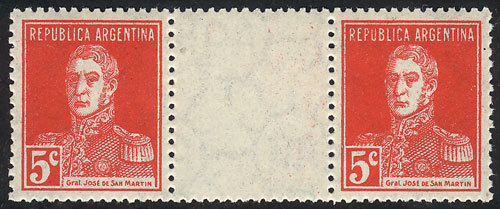 ARGENTINA GJ.599EV, 5c. San Martín W/o Period, Horizontal Gutter Pair, MNH, Sup - Andere & Zonder Classificatie