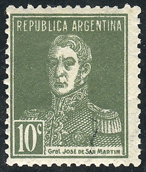 ARGENTINA GJ.600A, 1924 10c. San Martín, OLIVE GREEN, Mint, Excellent Quality, - Andere & Zonder Classificatie