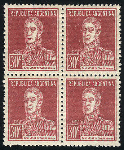 ARGENTINA GJ.619, Ribbed Paper, Mint Block Of 4 Of VF Quality, Catalog Value US - Andere & Zonder Classificatie