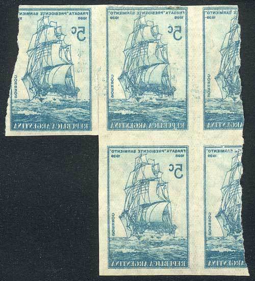 ARGENTINA GJ.822P, 1939 Frigate Presidente Sarmiento, Irregular Block Of 3 IMPE - Andere & Zonder Classificatie