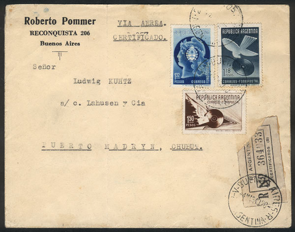 ARGENTINA GJ.836/838, 1939 Fonopost, Cmpl. Set Of 3 Values On A Cover Used On 4 - Andere & Zonder Classificatie