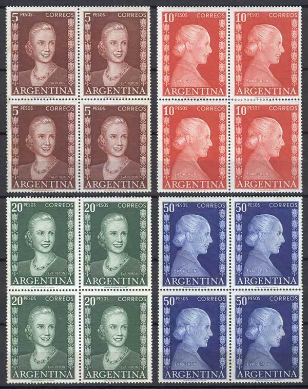 ARGENTINA GJ.1003/22, 1952 Eva Peron, Complete Set Of 20 Values In Mint BLOCKS - Andere & Zonder Classificatie